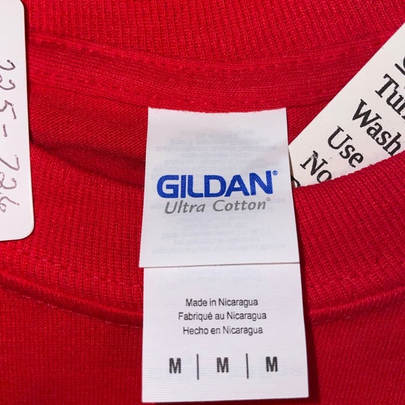 Bright red Christmas themed long sleeve t-shirt with gold sparkle emblem, NWT - Picture 2 of 6